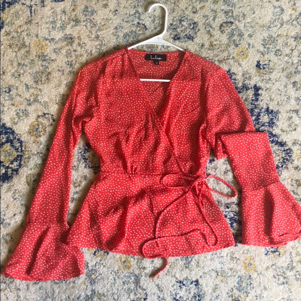 Lulus Polka Dot Wrap-Tie Blouse